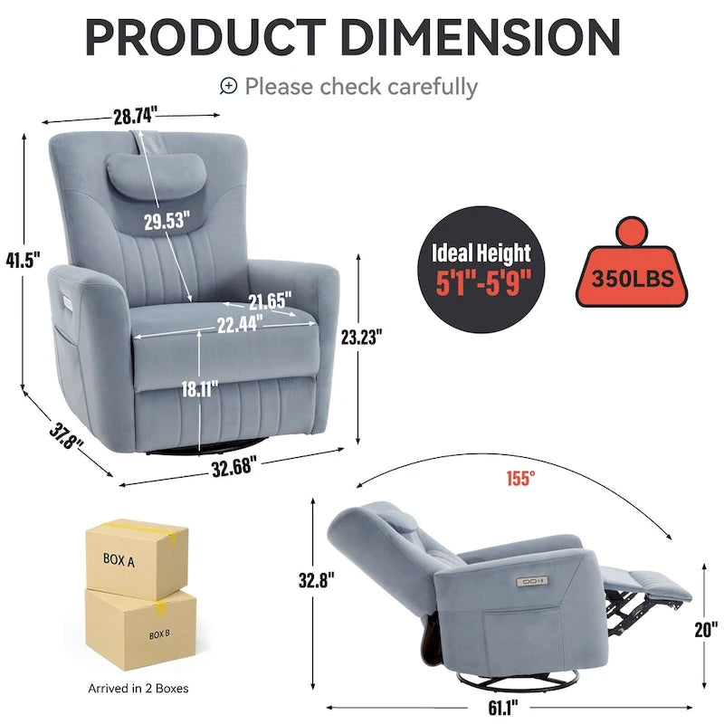 Beiger Power-Relaxsessel mit 270°-Drehfunktion, Schaukelbewegung, Lordosenstütze, USB- & Typ-C-Anschlüssen