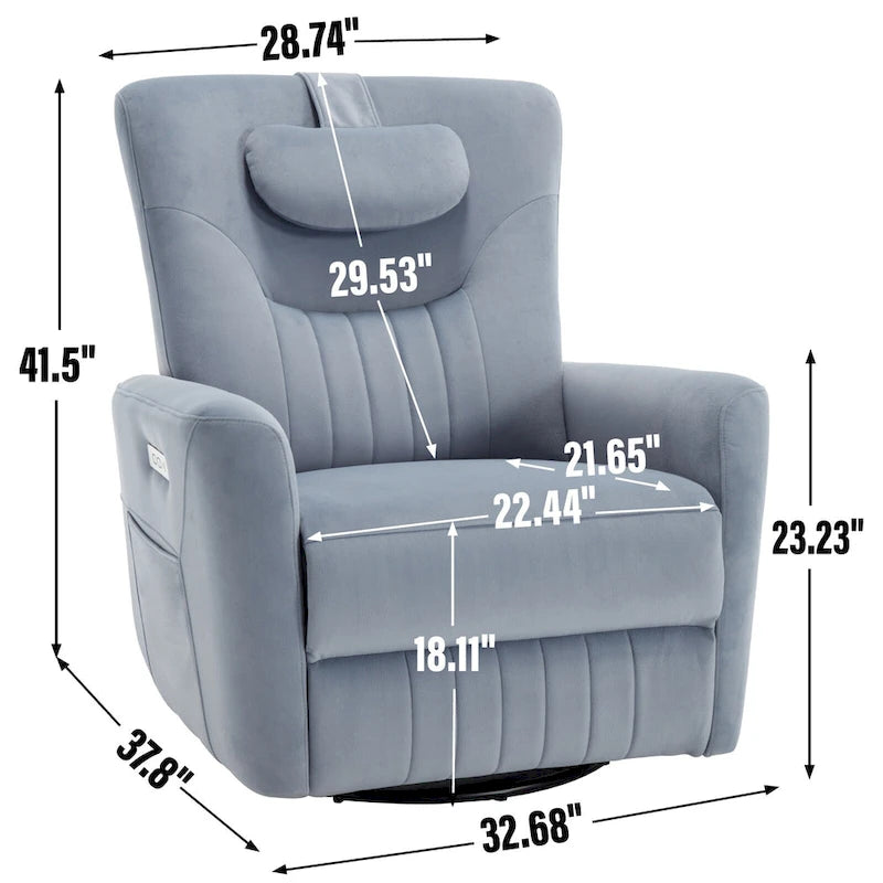 Beiger Power-Relaxsessel mit 270°-Drehfunktion, Schaukelbewegung, Lordosenstütze, USB- & Typ-C-Anschlüssen