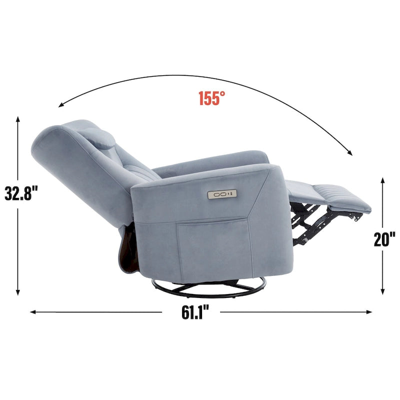 Beiger Power-Relaxsessel mit 270°-Drehfunktion, Schaukelbewegung, Lordosenstütze, USB- & Typ-C-Anschlüssen