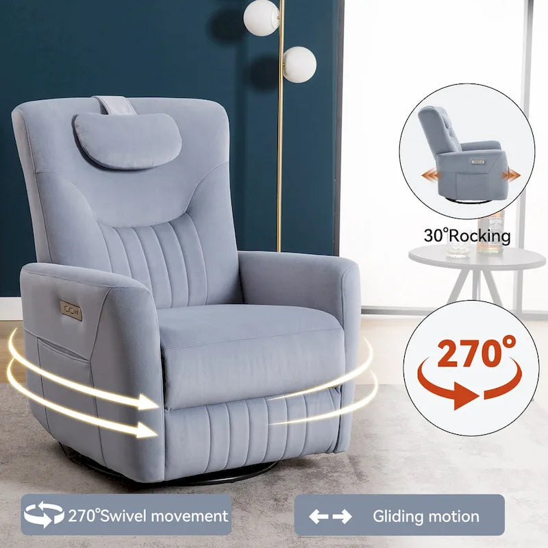 Beiger Power-Relaxsessel mit 270°-Drehfunktion, Schaukelbewegung, Lordosenstütze, USB- & Typ-C-Anschlüssen