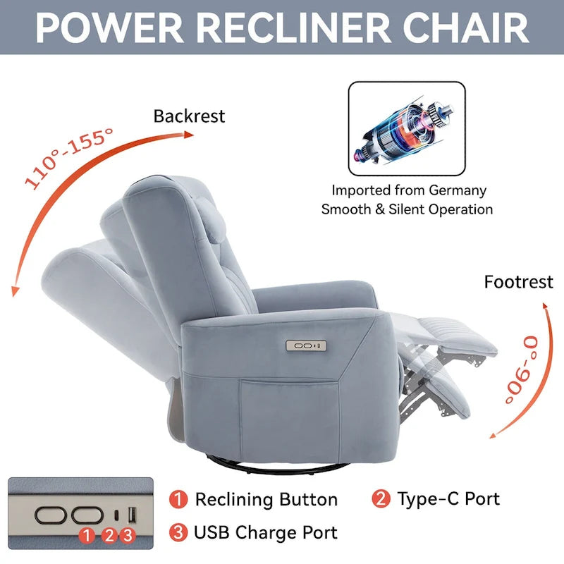 Beiger Power-Relaxsessel mit 270°-Drehfunktion, Schaukelbewegung, Lordosenstütze, USB- & Typ-C-Anschlüssen
