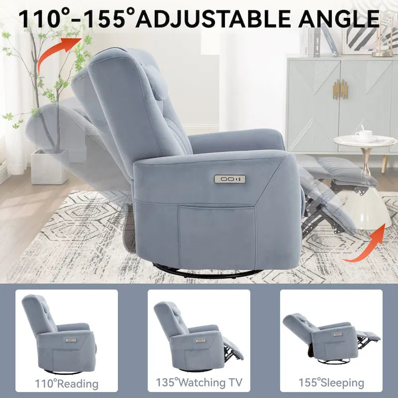 Beiger Power-Relaxsessel mit 270°-Drehfunktion, Schaukelbewegung, Lordosenstütze, USB- & Typ-C-Anschlüssen