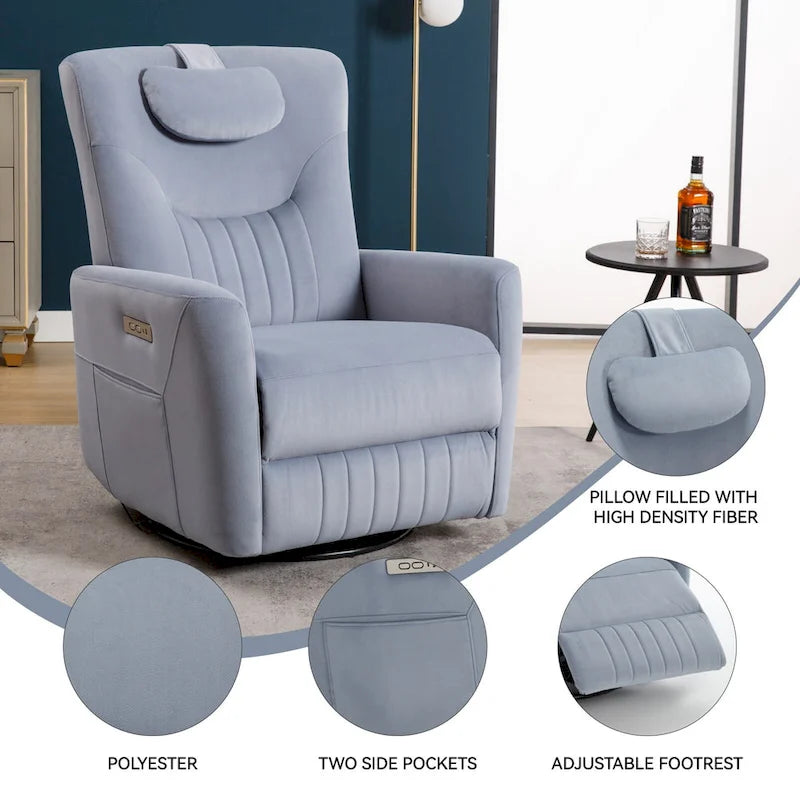 Beiger Power-Relaxsessel mit 270°-Drehfunktion, Schaukelbewegung, Lordosenstütze, USB- & Typ-C-Anschlüssen