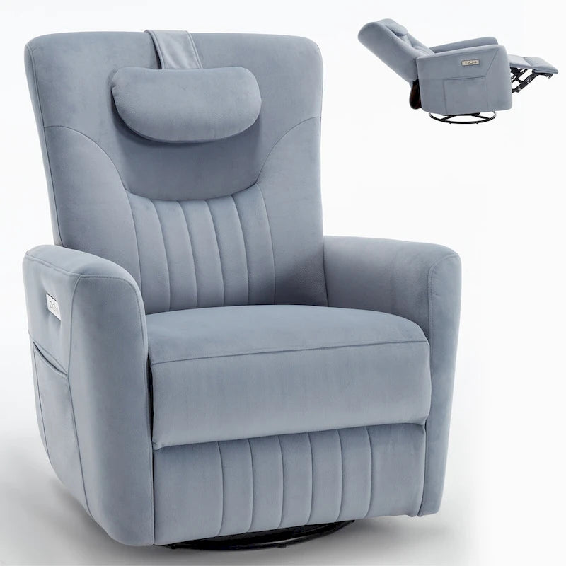 Beiger Power-Relaxsessel mit 270°-Drehfunktion, Schaukelbewegung, Lordosenstütze, USB- & Typ-C-Anschlüssen