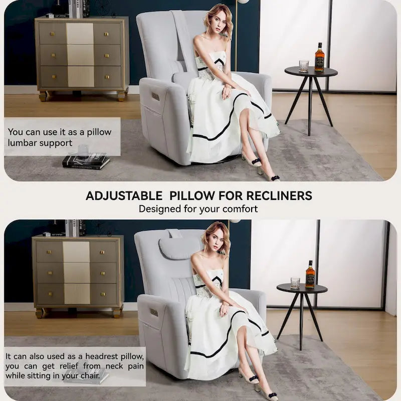 Beiger Power-Relaxsessel mit 270°-Drehfunktion, Schaukelbewegung, Lordosenstütze, USB- & Typ-C-Anschlüssen