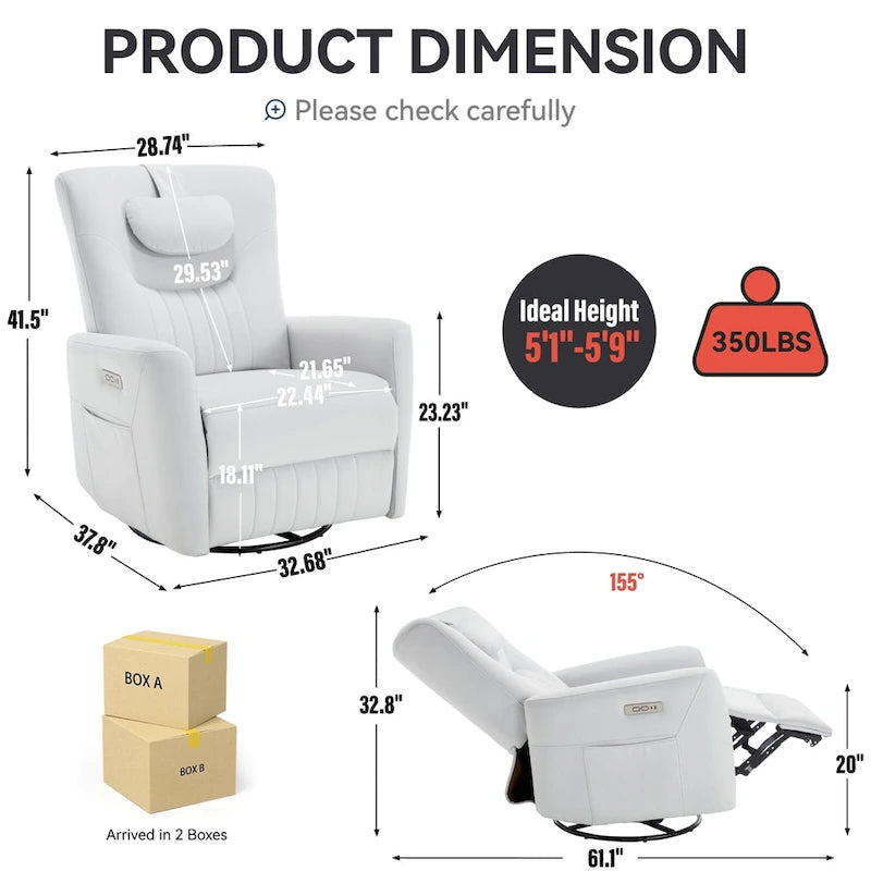 Beiger Power-Relaxsessel mit 270°-Drehfunktion, Schaukelbewegung, Lordosenstütze, USB- & Typ-C-Anschlüssen