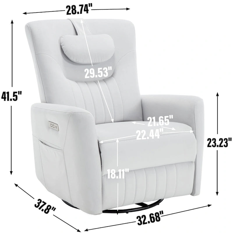 Beiger Power-Relaxsessel mit 270°-Drehfunktion, Schaukelbewegung, Lordosenstütze, USB- & Typ-C-Anschlüssen