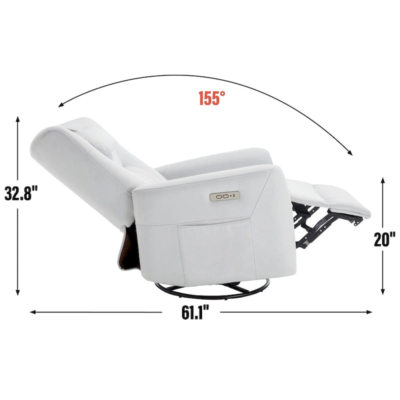 Beiger Power-Relaxsessel mit 270°-Drehfunktion, Schaukelbewegung, Lordosenstütze, USB- & Typ-C-Anschlüssen