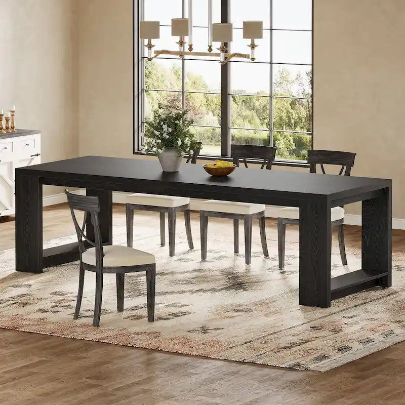 86.61 Inch Extra Long Wood Dining Table Kitchen Table for 6-8
