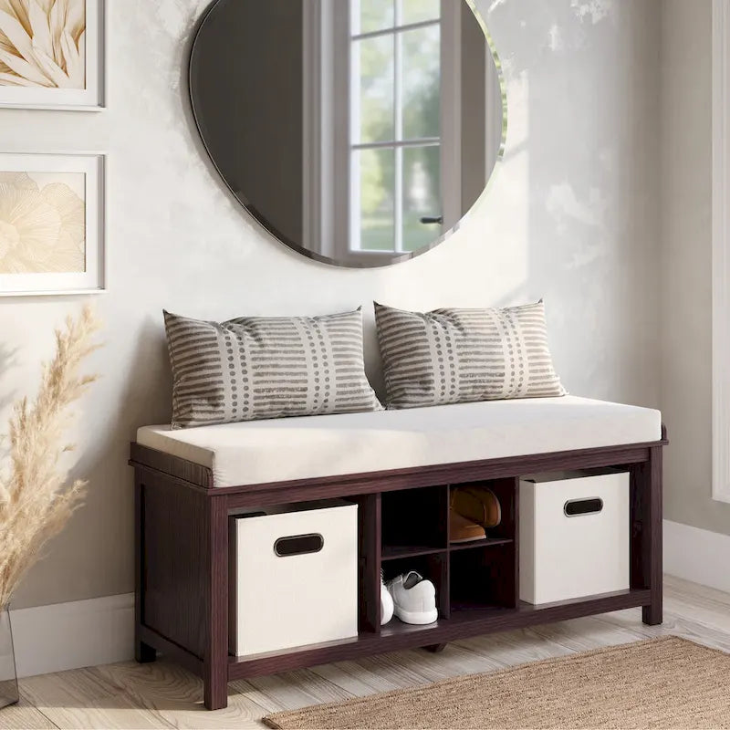 John Louis Home Solid Wood Entryway Bench with 4 Shoe Cubbies Espresso