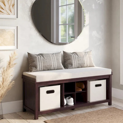 John Louis Home Solid Wood Entryway Bench with 4 Shoe Cubbies Espresso