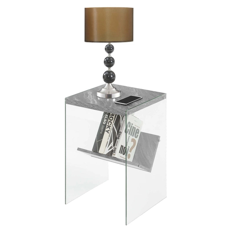 Moderner Glas-Beistelltisch mit Ablage