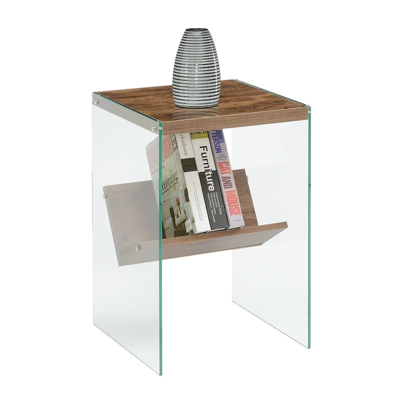 Moderner Glas-Beistelltisch mit Ablage