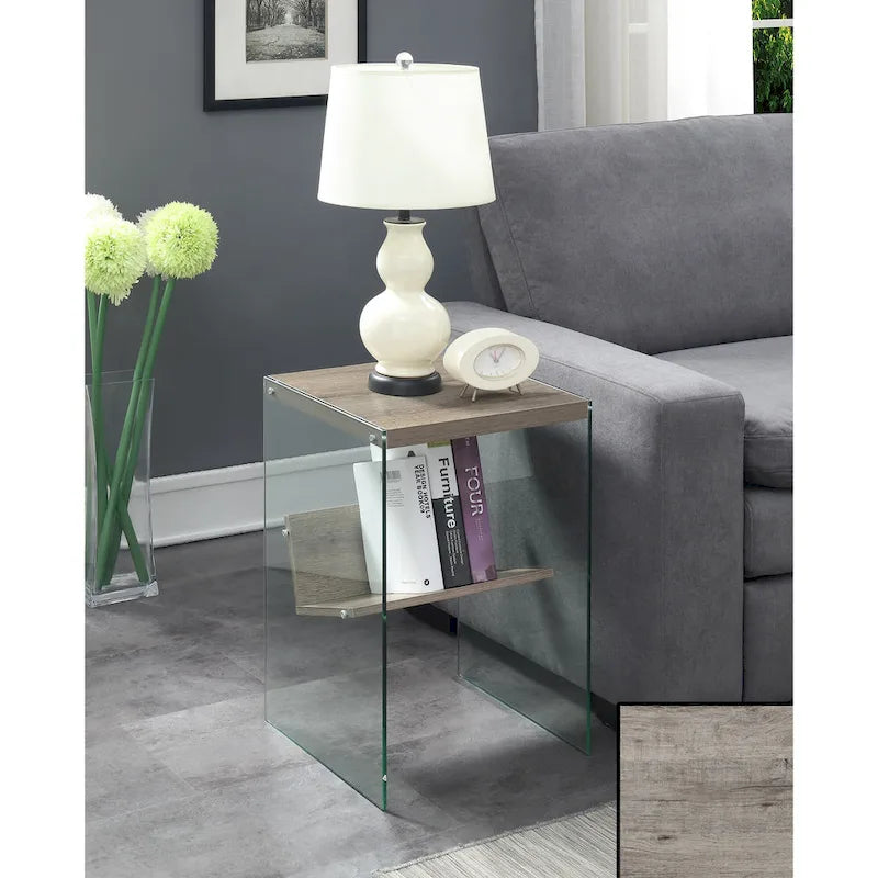Moderner Glas-Beistelltisch mit Ablage