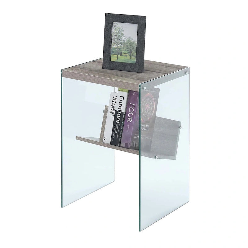 Moderner Glas-Beistelltisch mit Ablage