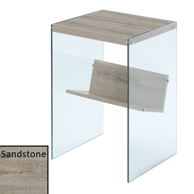 Moderner Glas-Beistelltisch mit Ablage