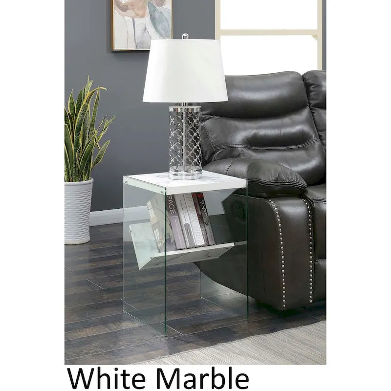 Moderner Glas-Beistelltisch mit Ablage