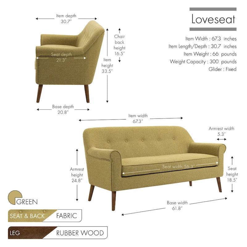 Kleines Loveseat Sofa, Stoff, Kautschukholzbeine
