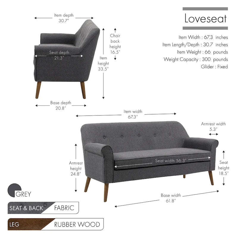 Kleines Loveseat Sofa, Stoff, Kautschukholzbeine