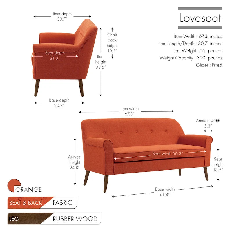 Kleines Loveseat Sofa, Stoff, Kautschukholzbeine