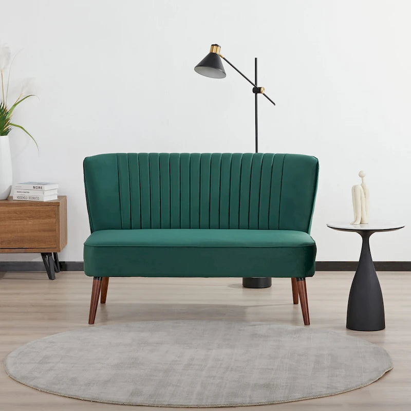 Mid-Century Modern Armloses Samt-Loveseat-Sofa