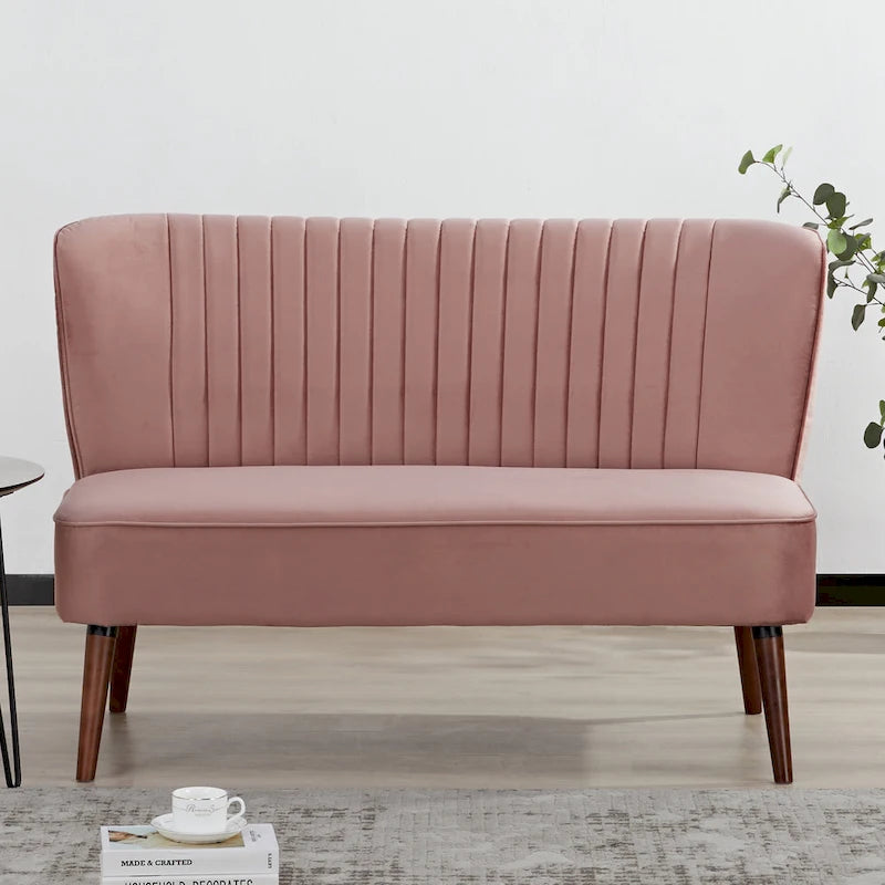 Mid-Century Modern Armloses Samt-Loveseat-Sofa