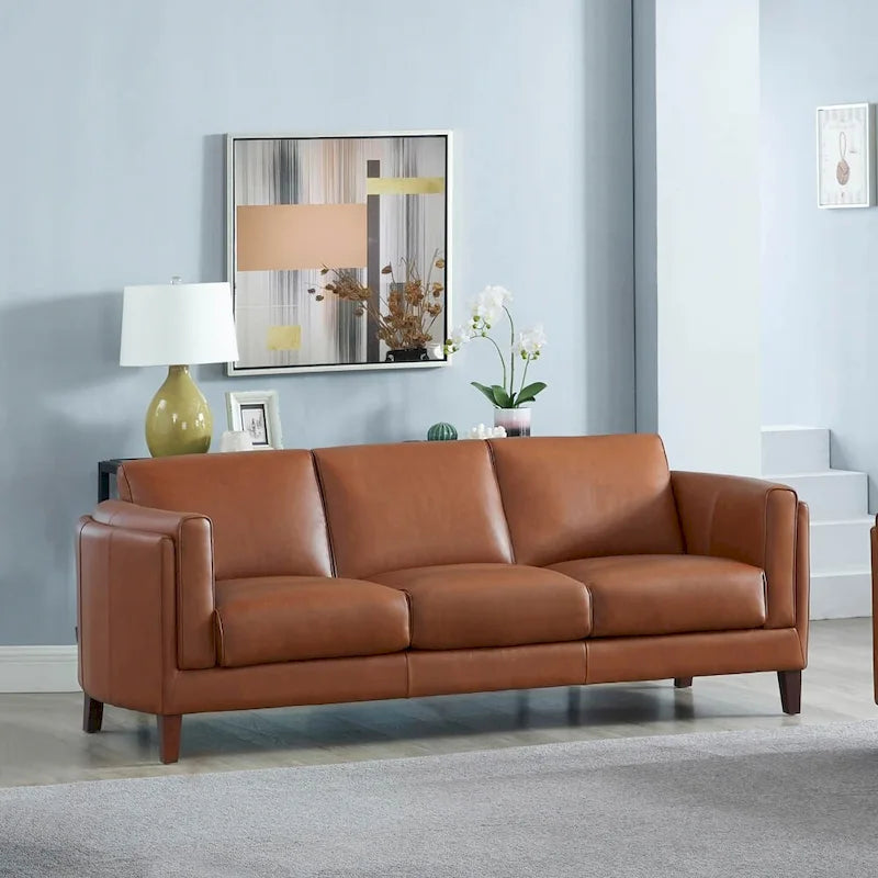 Ledersofa mit Federkern, Memoryschaum und Federn