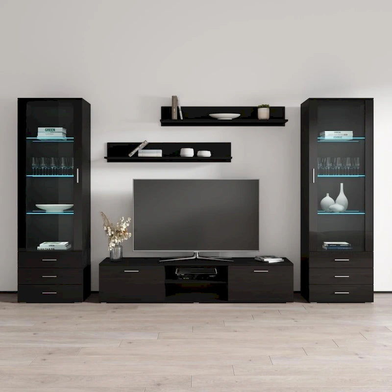 Moderne Wohnwand mit TV-Möbel und LED-Beleuchtung