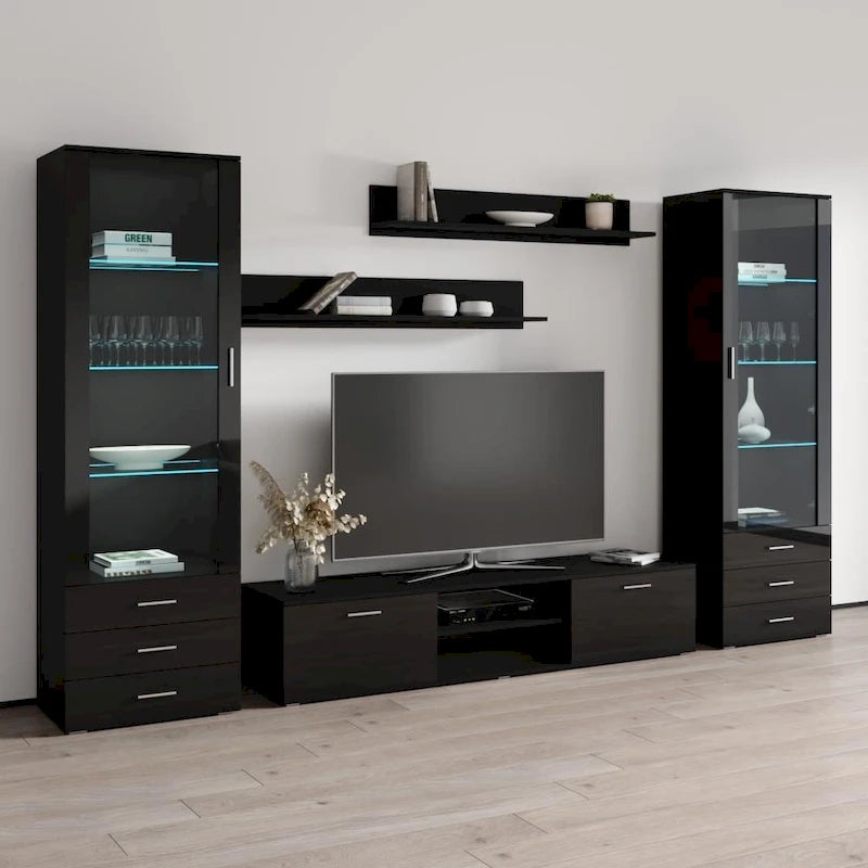 Moderne Wohnwand mit TV-Möbel und LED-Beleuchtung