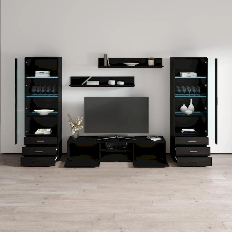 Moderne Wohnwand mit TV-Möbel und LED-Beleuchtung
