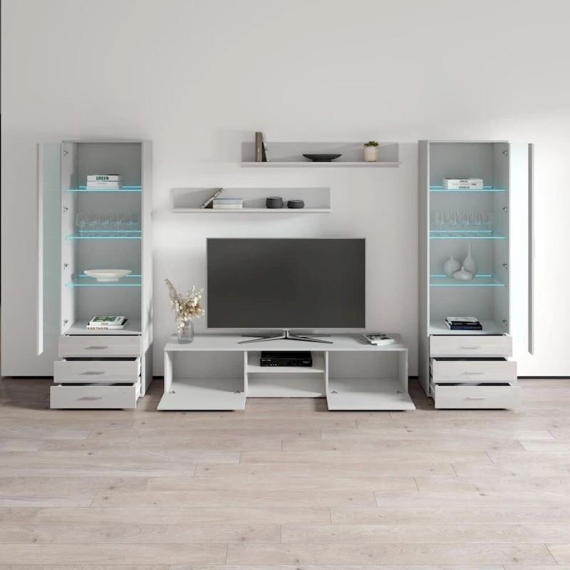 Moderne Wohnwand mit TV-Möbel und LED-Beleuchtung