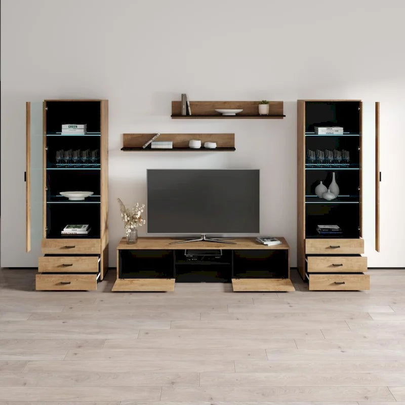 Moderne Wohnwand mit TV-Möbel und LED-Beleuchtung