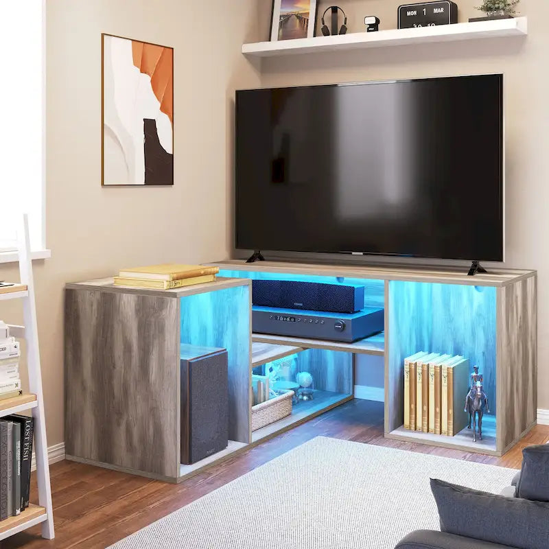 Moderner DIY-TV-Ständer, verformbares Entertainment Center mit LED-Lichtleiste