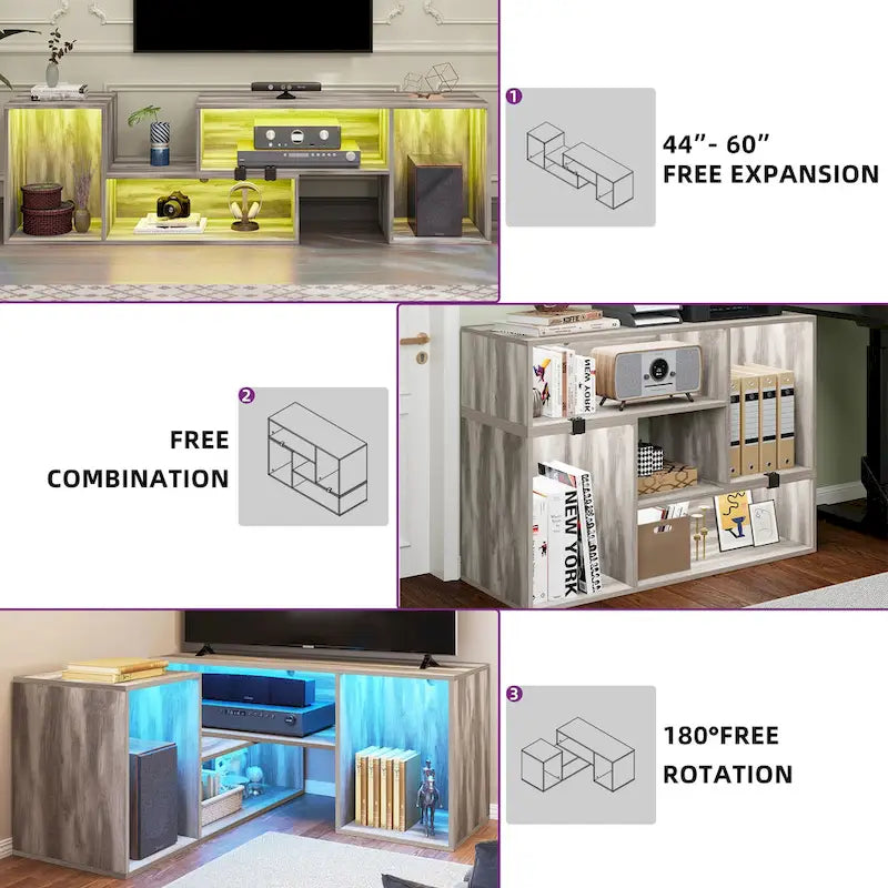 Moderner DIY-TV-Ständer, verformbares Entertainment Center mit LED-Lichtleiste