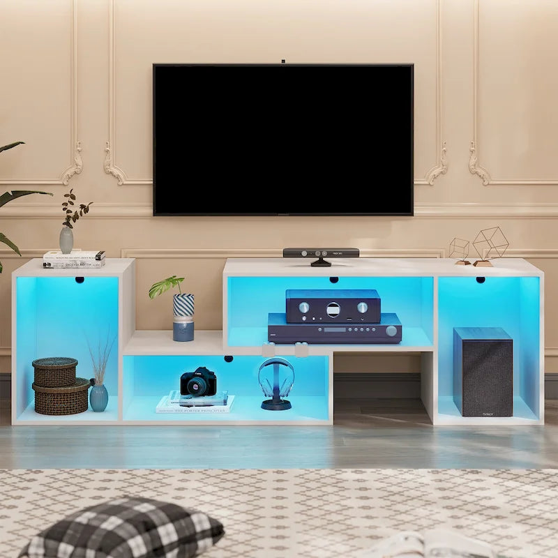 Moderner DIY-TV-Ständer, verformbares Entertainment Center mit LED-Lichtleiste