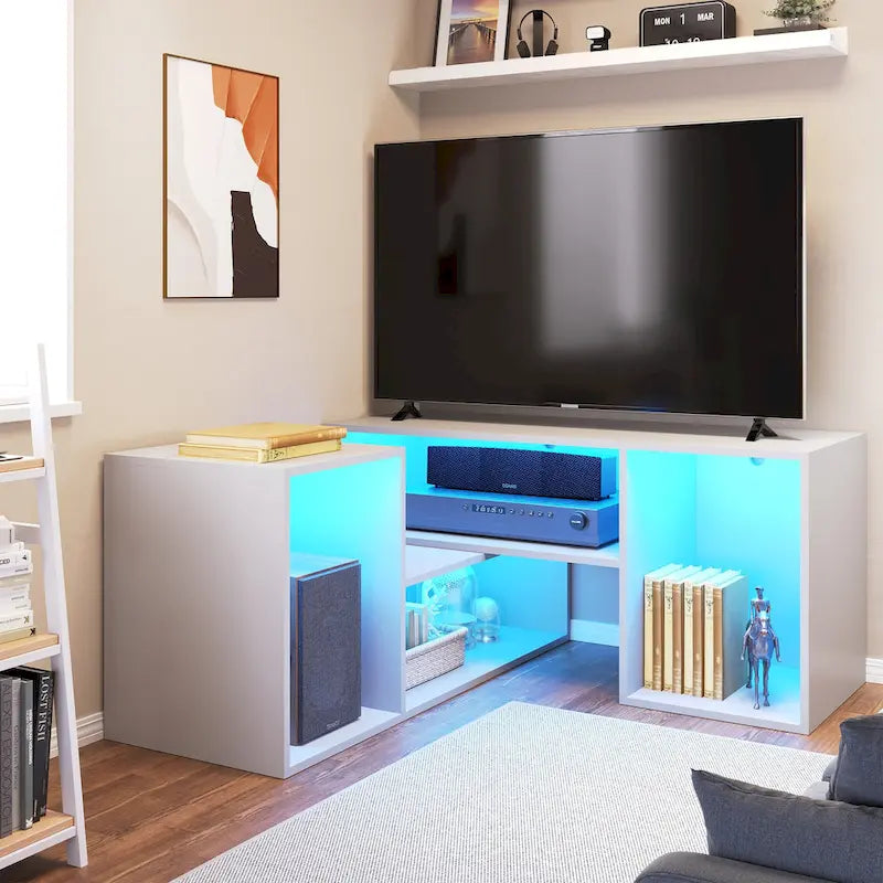 Moderner DIY-TV-Ständer, verformbares Entertainment Center mit LED-Lichtleiste