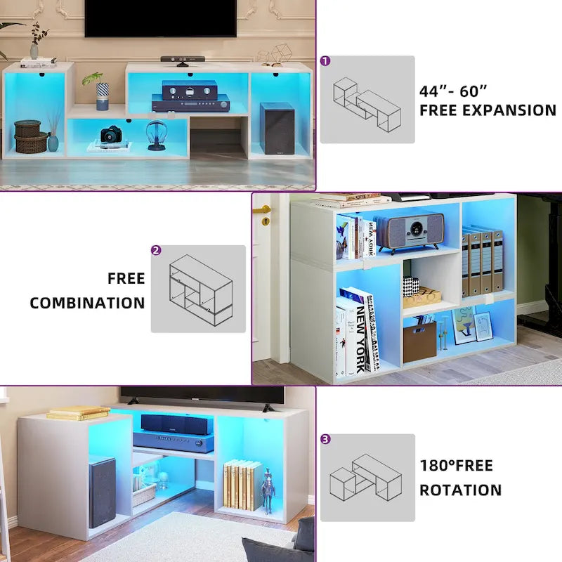 Moderner DIY-TV-Ständer, verformbares Entertainment Center mit LED-Lichtleiste