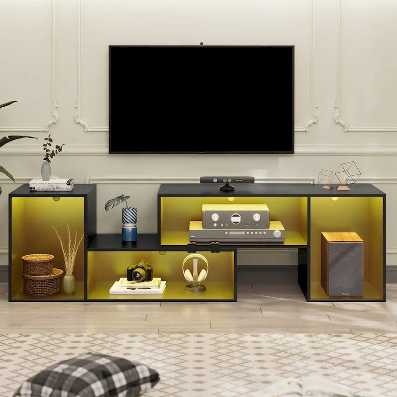 Moderner DIY-TV-Ständer, verformbares Entertainment Center mit LED-Lichtleiste