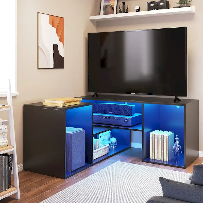Moderner DIY-TV-Ständer, verformbares Entertainment Center mit LED-Lichtleiste