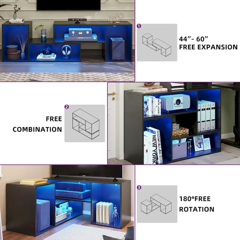 Moderner DIY-TV-Ständer, verformbares Entertainment Center mit LED-Lichtleiste