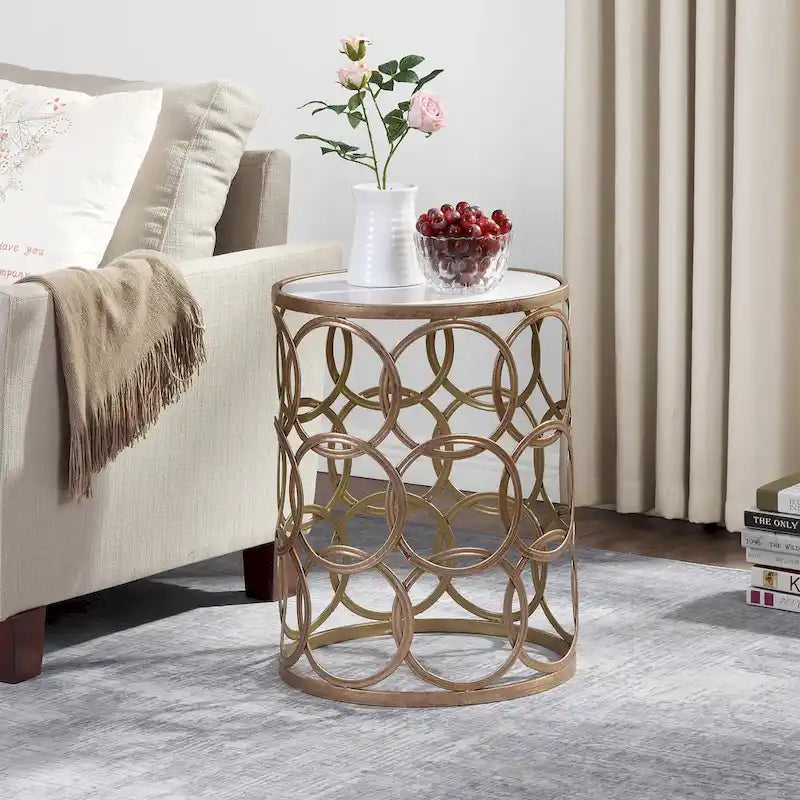 FirsTime & Co. Gilded Circles Table, Iron, 16.75 x 16.75 x 22 in, American Designed
