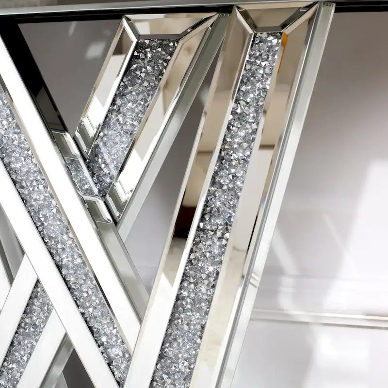 Moderner Konsolentisch, silbern, für den Eingangsbereich, mit Inlay aus zerstoßenen Diamanten