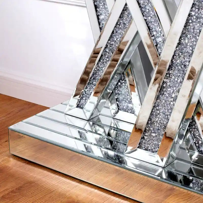 Moderner Konsolentisch, silbern, für den Eingangsbereich, mit Inlay aus zerstoßenen Diamanten