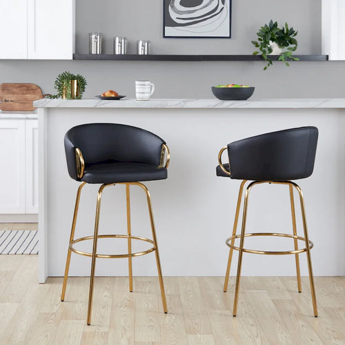 Lumisource Claire 30 Fixed-Height Bar Stool Gold Metal - Set of 2 - 19.5Lx21Wx38.25H