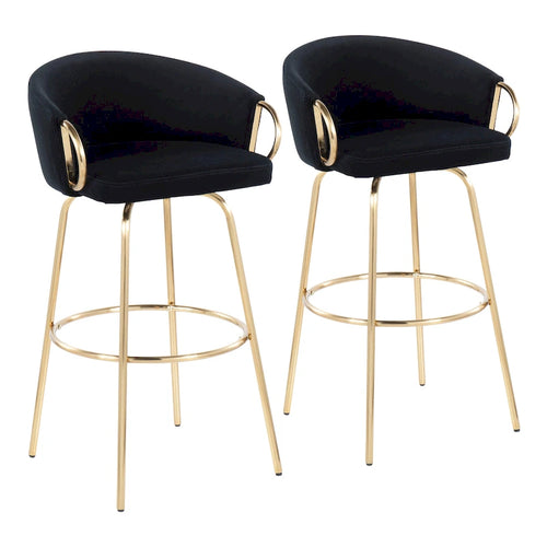 2er-Set Barhocker, feststehende Höhe 76 cm, goldfarbenes Metall
