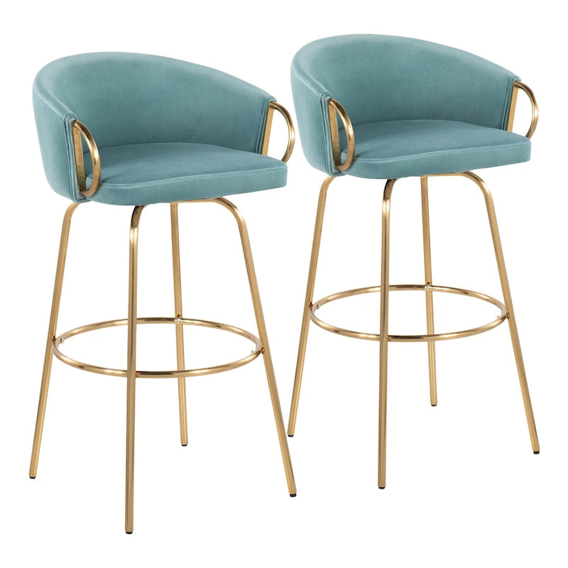 2er-Set Barhocker, feststehende Höhe 76 cm, goldfarbenes Metall