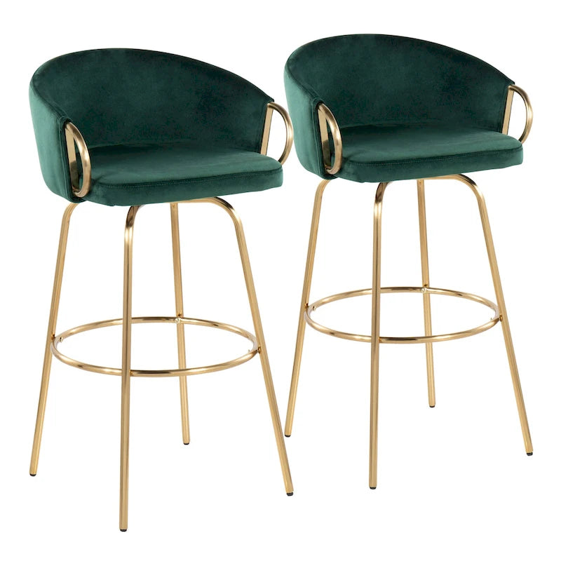 2er-Set Barhocker, feststehende Höhe 76 cm, goldfarbenes Metall