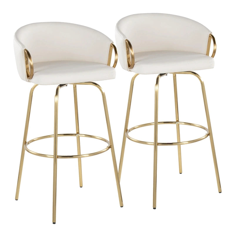 2er-Set Barhocker, feststehende Höhe 76 cm, goldfarbenes Metall