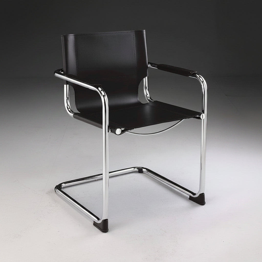 Black Leather Dining Chair with Chrome Frame Set of 2