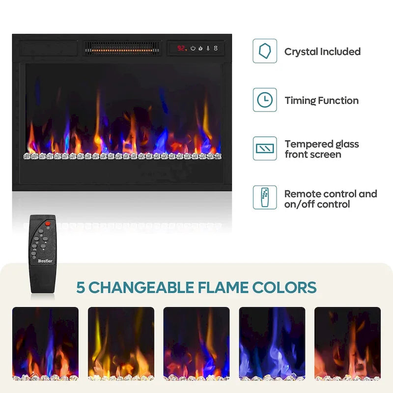 70-Zoll-TV-Ständer für 75-Zoll-Fernseher mit LED-Kaminbeleuchtung und Schrank – 71 Zoll